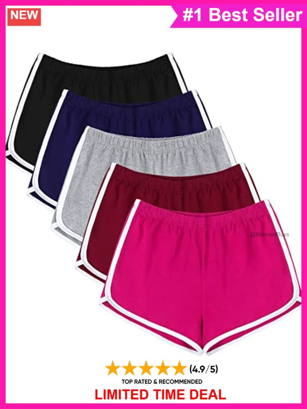 5 Pack Womens Cotton Dolphin Lounge Shorts Athletic Gym Yoga Running
